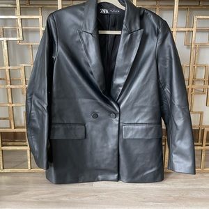 Zara Leather Blazer (black) - Size S